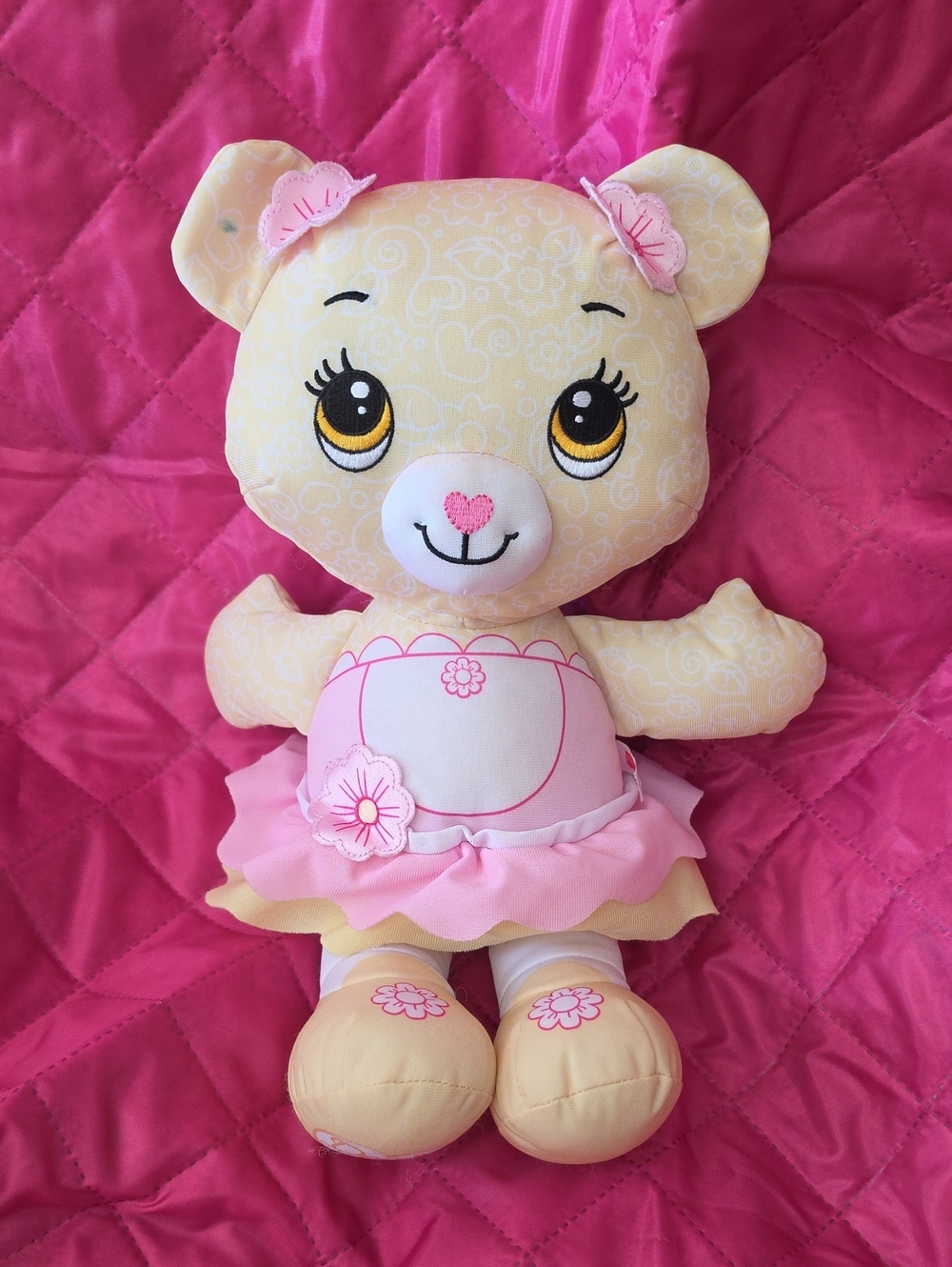 Fisher-Price Yellow & Pink Floral Plush Bear Doll